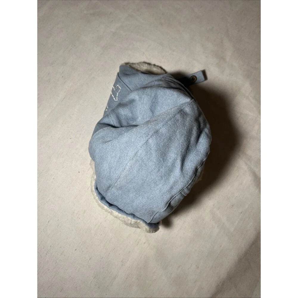 True Religion Trapper Hat - Light Wash Denim - Faux Fur - Pockets/Chin Strap
